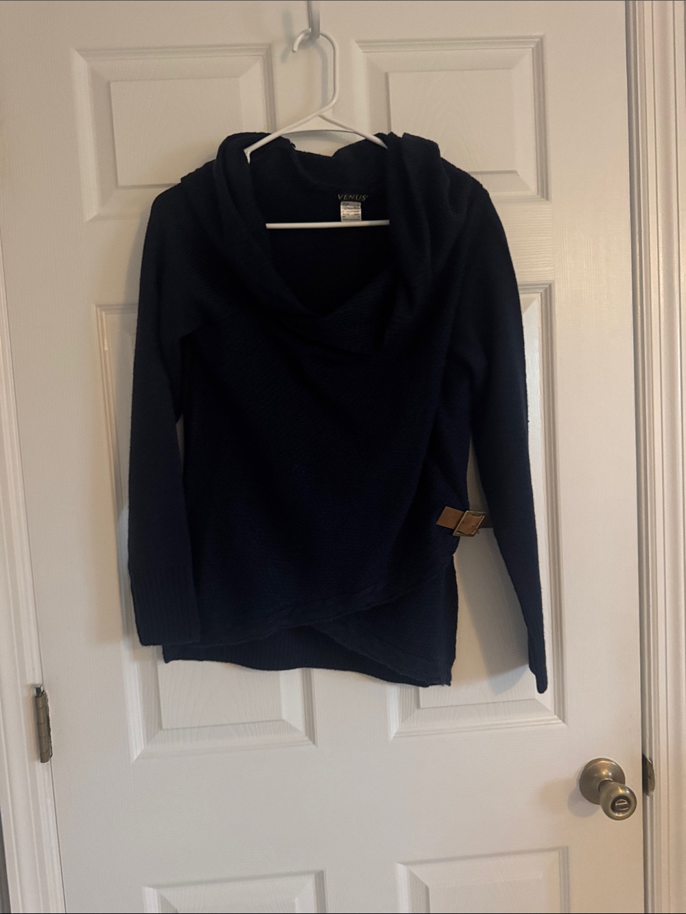 VENUS Navy Cowl Neck Sweater with Side Buckle Detail